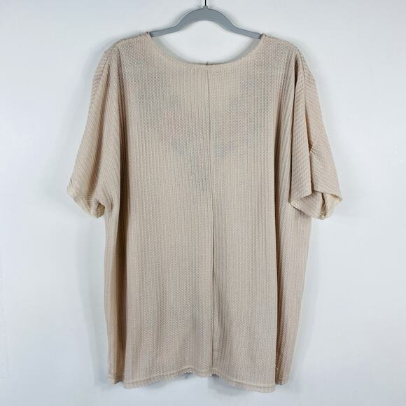 Entro Plus Size 2X Waffle Knit Raw Edge Embroidered Knotted Top Tan Boho Casual - Picture 2 of 6